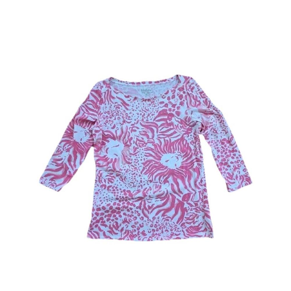 LILLY PULITZER ANDIE Top Back it Up Ostrich T Shirt White/Pink Medium A001263 - Picture 2 of 7
